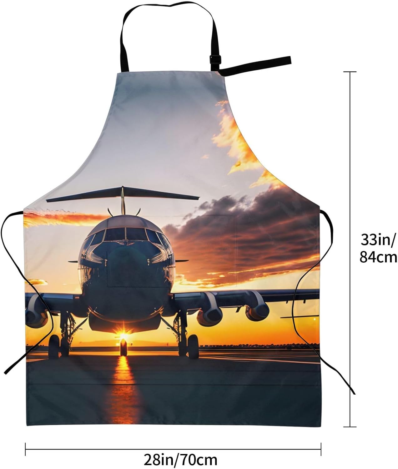 Aircraft Plane at Sunset Print Laundry apron 28x33 In Waterproof Kitchen Apron with Pockets for Cooking Baking