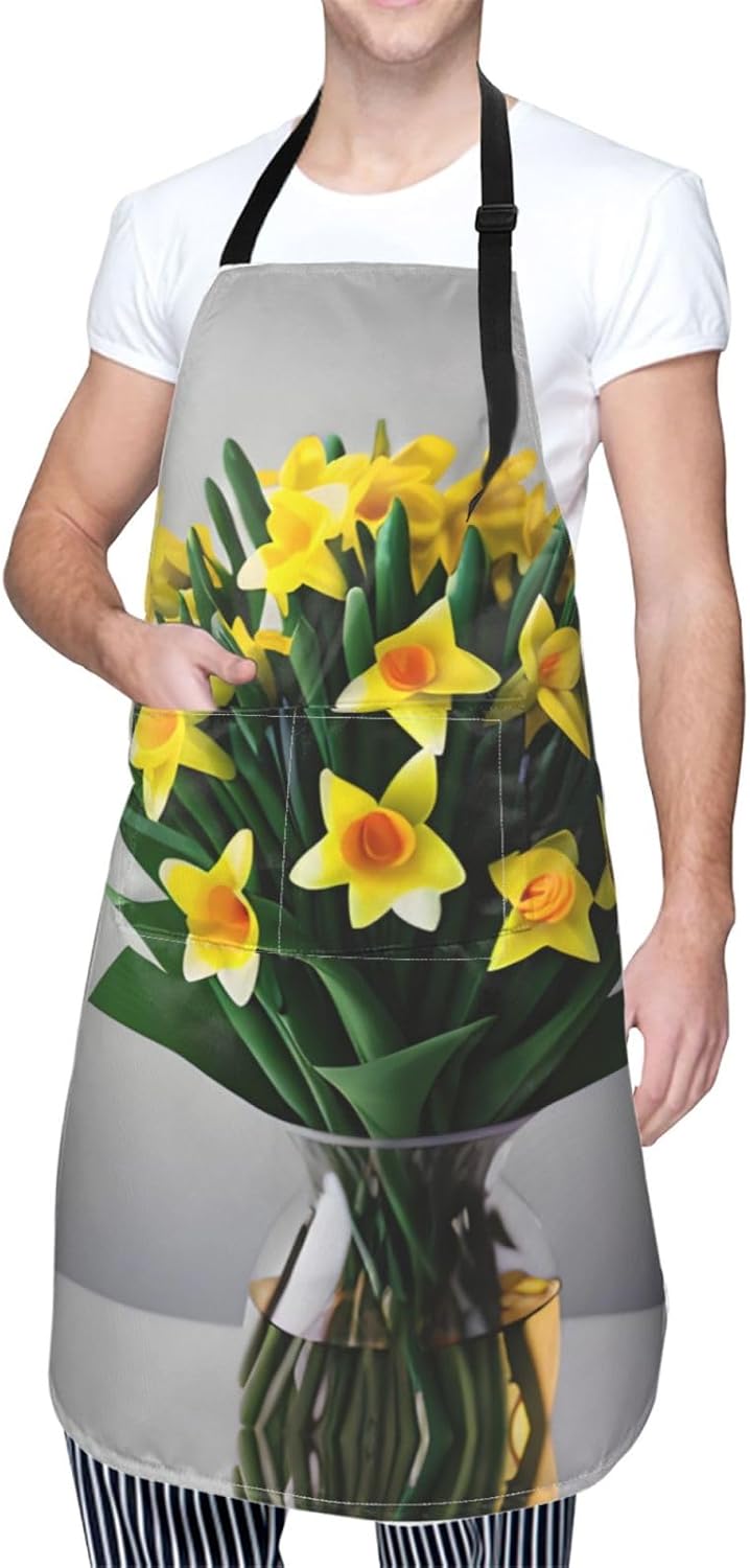 Bouquet of Daffodils print Waterproof chef's apron with pocket apron for kitchen cooking baking barbecue and gardening