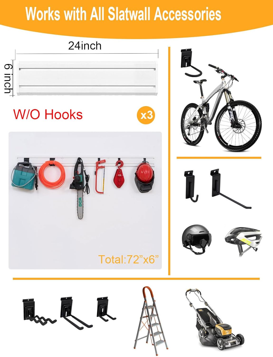 Slat Wall Paneling Garage Tool Organizer Wall Mount Yard Tool Organizer for Garage, Bike Storage Rack Garage Organizers and Storage