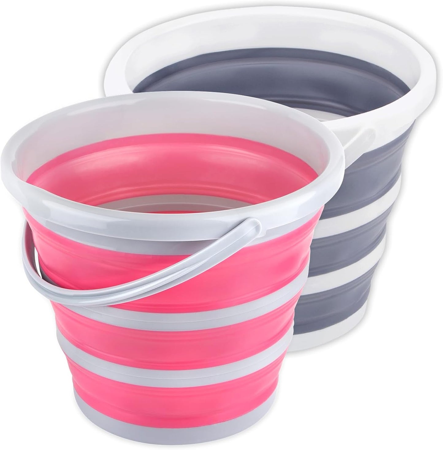 Collapsible Bucket 10L 2.6 Gallon Cleaning Bucket Mop Bucket Folding Foldable Portable Small Plastic Water Supplies for Outdoor Garden Camping Fishing Car Wash Space Saving Grey and Pink