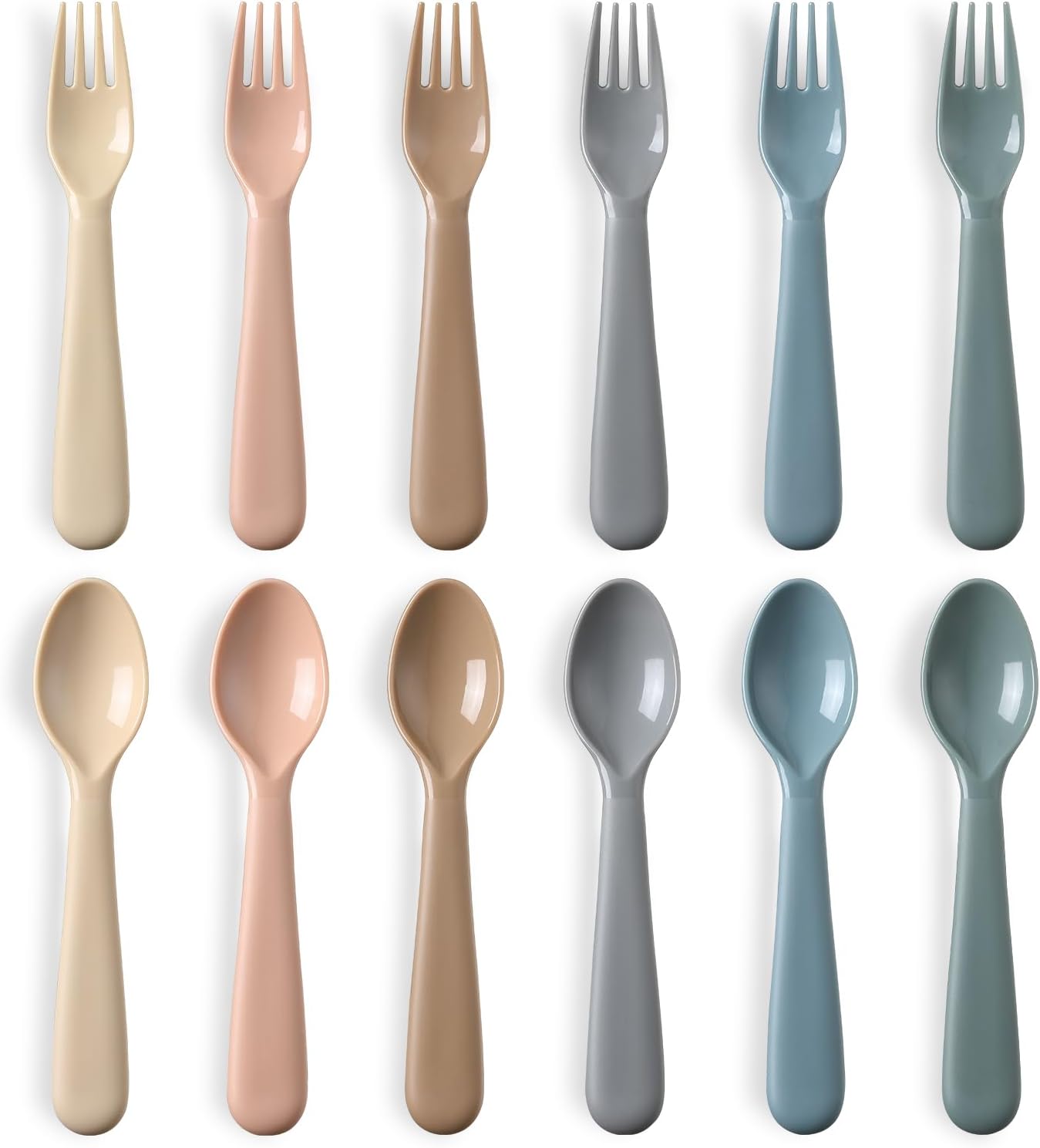 12 Pieces Toddler Utensils Set, Plastic Spoons and Forks Set for Kids, Children Safe Flatware, Plastic Reusable Cutlery, BPA Free, Dishwasher Safe
