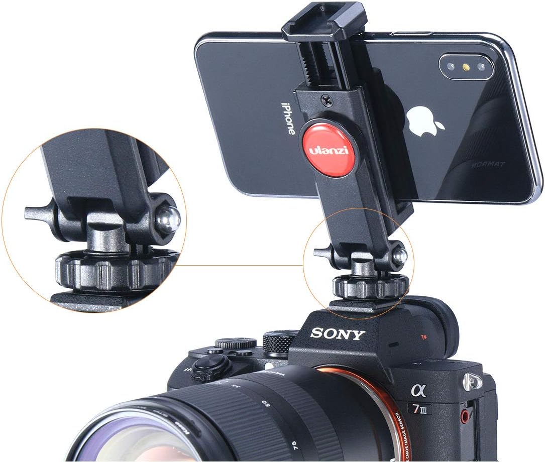ULANZI ST-06S Camera Hot Shoe Phone Holder Flexible Phone Tripod Mount Adapter w Double Cold Shoe Mount for Microphone LED Light, DJI Ronin SC iPhone Samsung Canon Nikon DSLR Photography