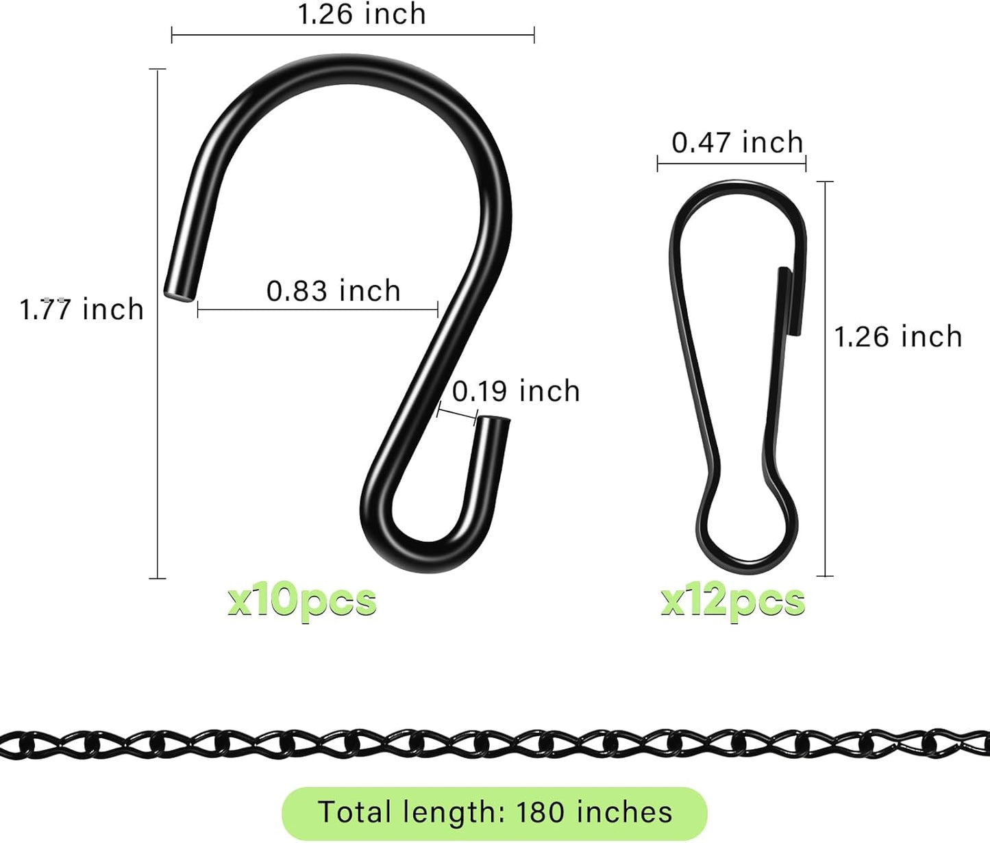 Upgraded 180”Heavy Duty Metal Hanging Chains with Hanging Basket Hooks Set for Planters,Birdcage,Birds Feeder,Grow Lights,Lanterns,Billboards,Wind Chime and Ornaments,Chain Hooks DIY,Black