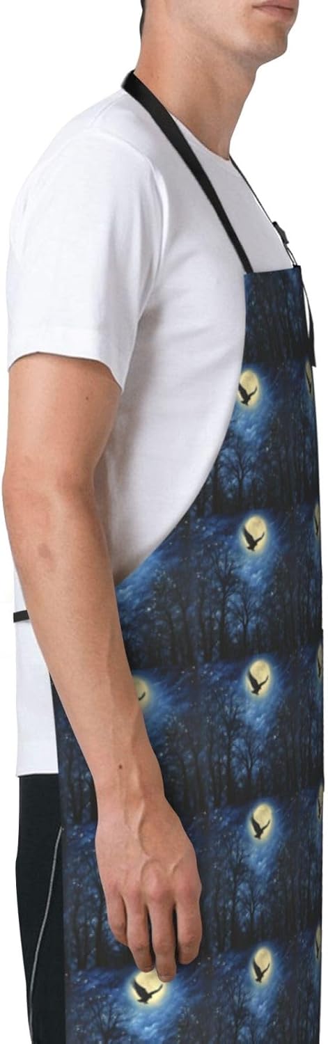 YANYU Night Sky Print 28x33 In Kitchen Apron Stylish Chef Apron with Pockets for Cooking Baking Painting