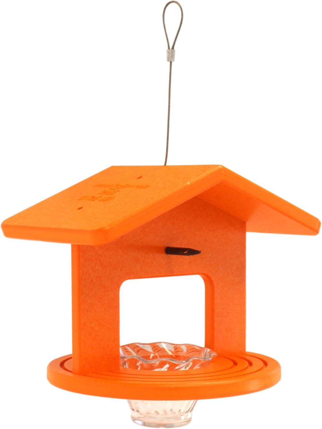 AmishToyBox.com Oriole Bird Feeder, Poly Lumber Hanging Round Oriole Jelly and Orange Feeder with Grooves for Grip, Single Cup (Orange)