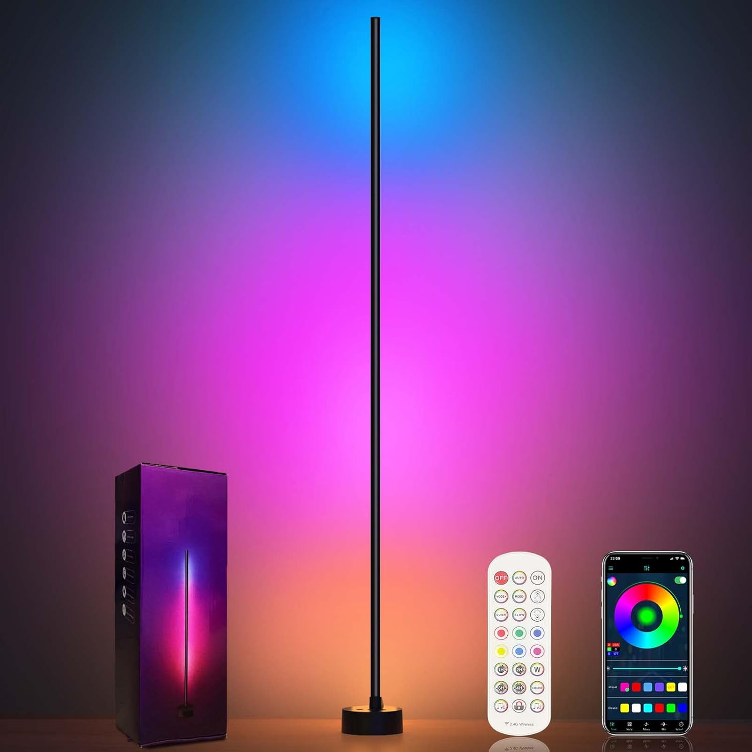 Corner Floor Lamp - Smart RGB LED Corner Lamp with App and Remote Cont