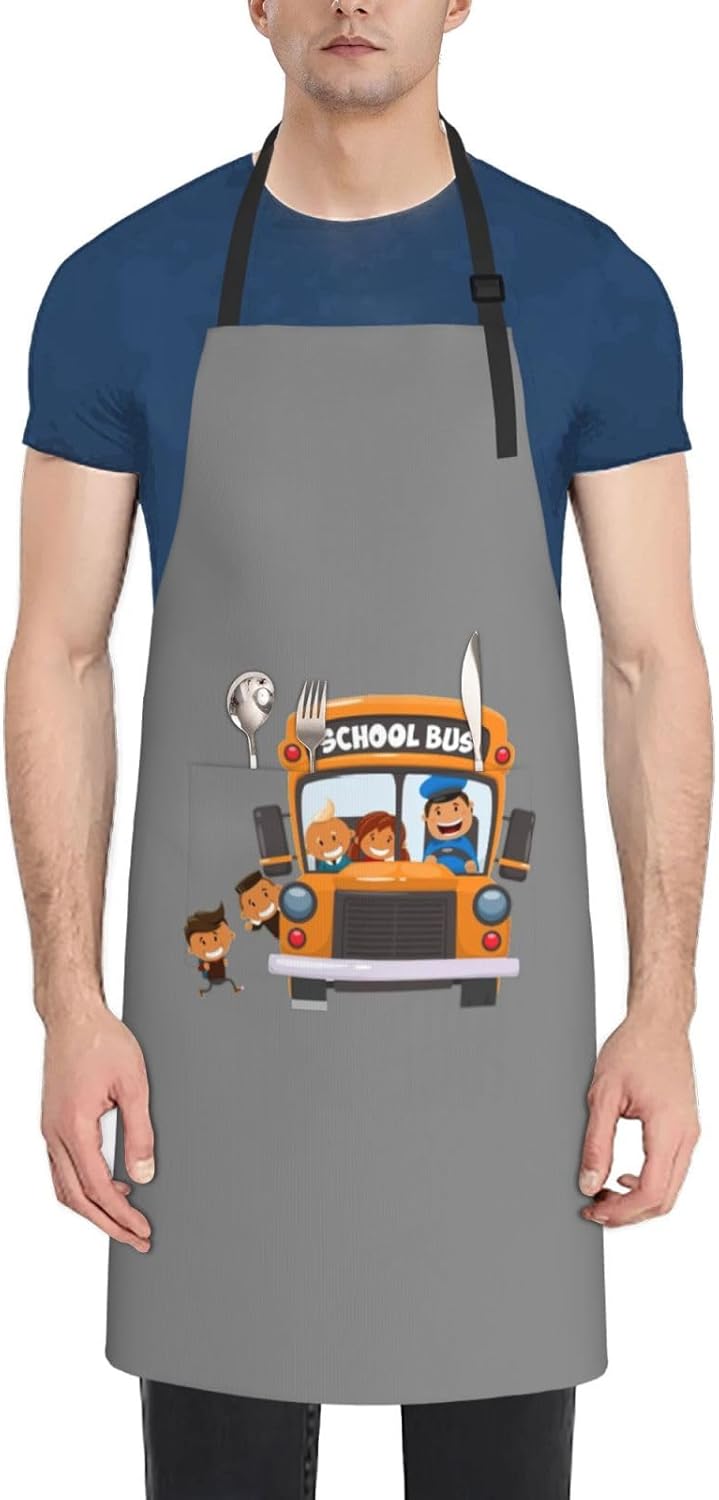 School Bus print Waterproof apron with pocket adjustable cooking apron for adult kitchen bibs to bake
