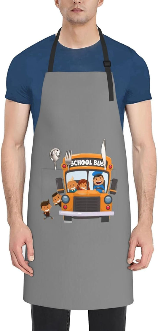 School Bus print Waterproof apron with pocket adjustable cooking apron for adult kitchen bibs to bake