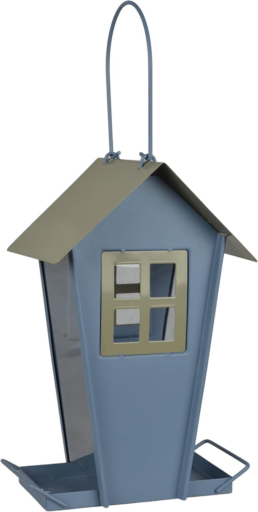 Acerich Window Bird Feeders for Outside, Transparent Hanging Humming Bird Feeders, Seed Tray with Drainage Holes to Keep Seeds Dry (Blue)