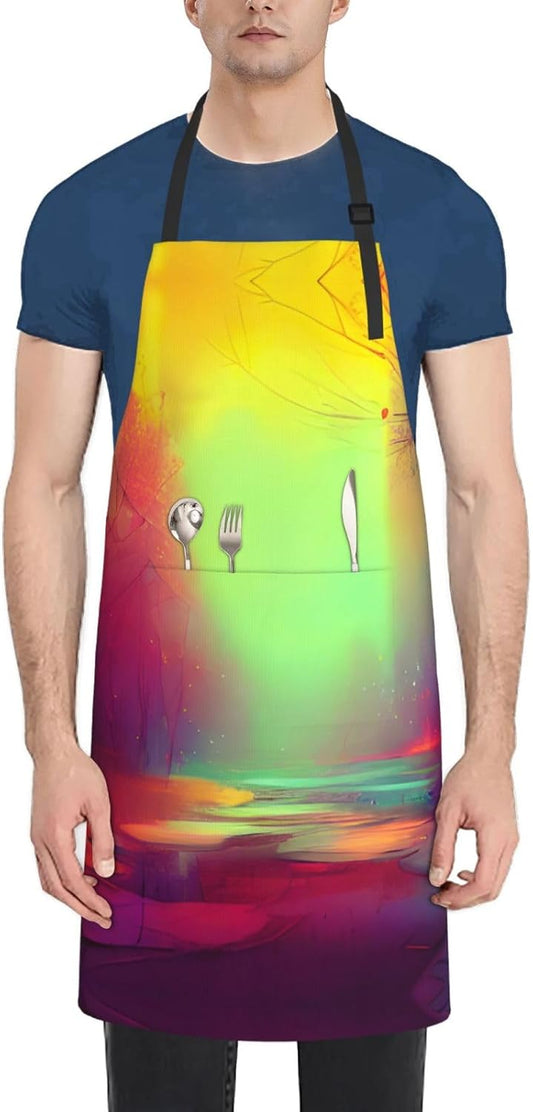 Dream colorful print Waterproof chef's apron with pocket apron for kitchen cooking baking barbecue and gardening