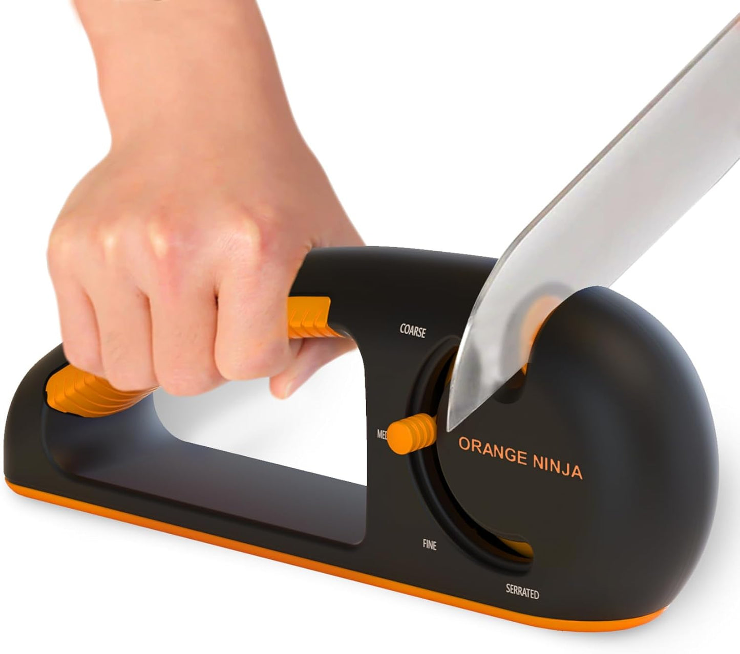 Orange Ninja 4-Stage Knife Sharpener & Serrated Knife Sharpener– Repairs, Sharpens & Polishes Blades with Ergonomic Non-Slip Grip