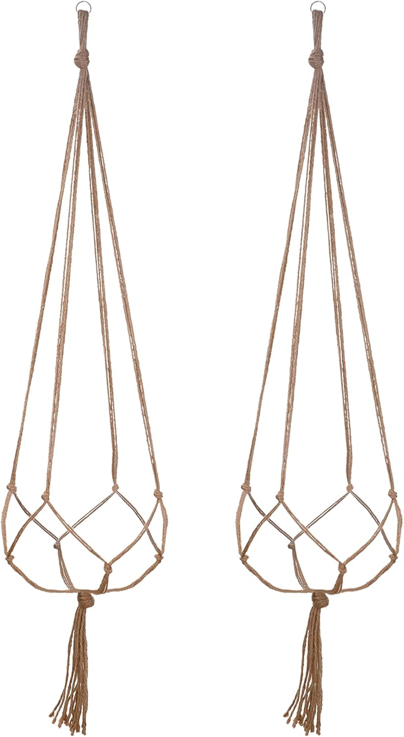 EBOOT 2 Pack 48 Inch Large Macrame Plant Hanger Rope to Hang Flower Pot Plant Holder for Indoor Outdoor Decorations, 4 Legs (Linen Color)