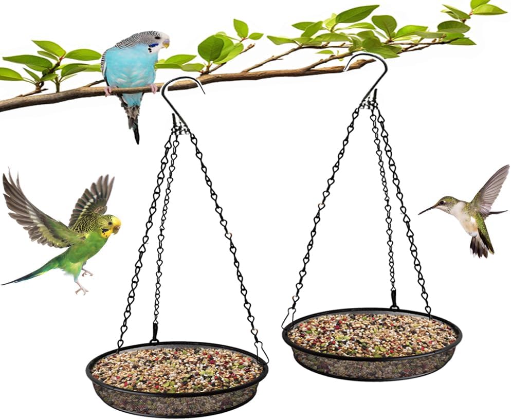 2 Pack Metal Mesh Platform Bird Feeders - Attracts Birds, Hanging for 