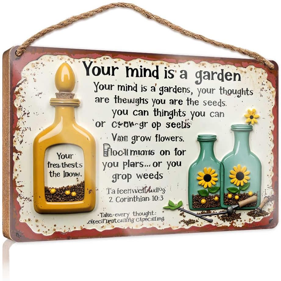 YFOK Door Sign For Front Door Outside Your Mind Is A Garden: Cultivating Thoughts And Seeds For Growth Wooded Sign Pool Decor Gifts For Everyone(23X35CM)