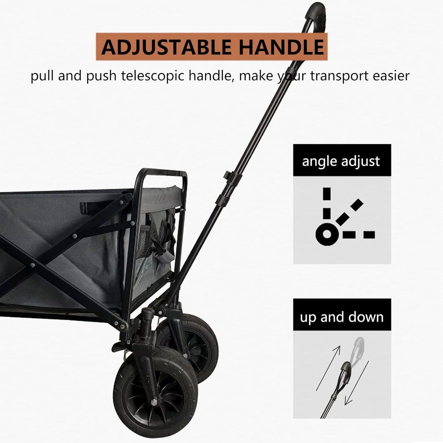 Heavy Duty Collapsible Folding Wagon Cart - Portable All-Terrain Beach & Garden Utility Cart with Wide Wheels for Camping, Fishing, Shopping, Sports - Grey