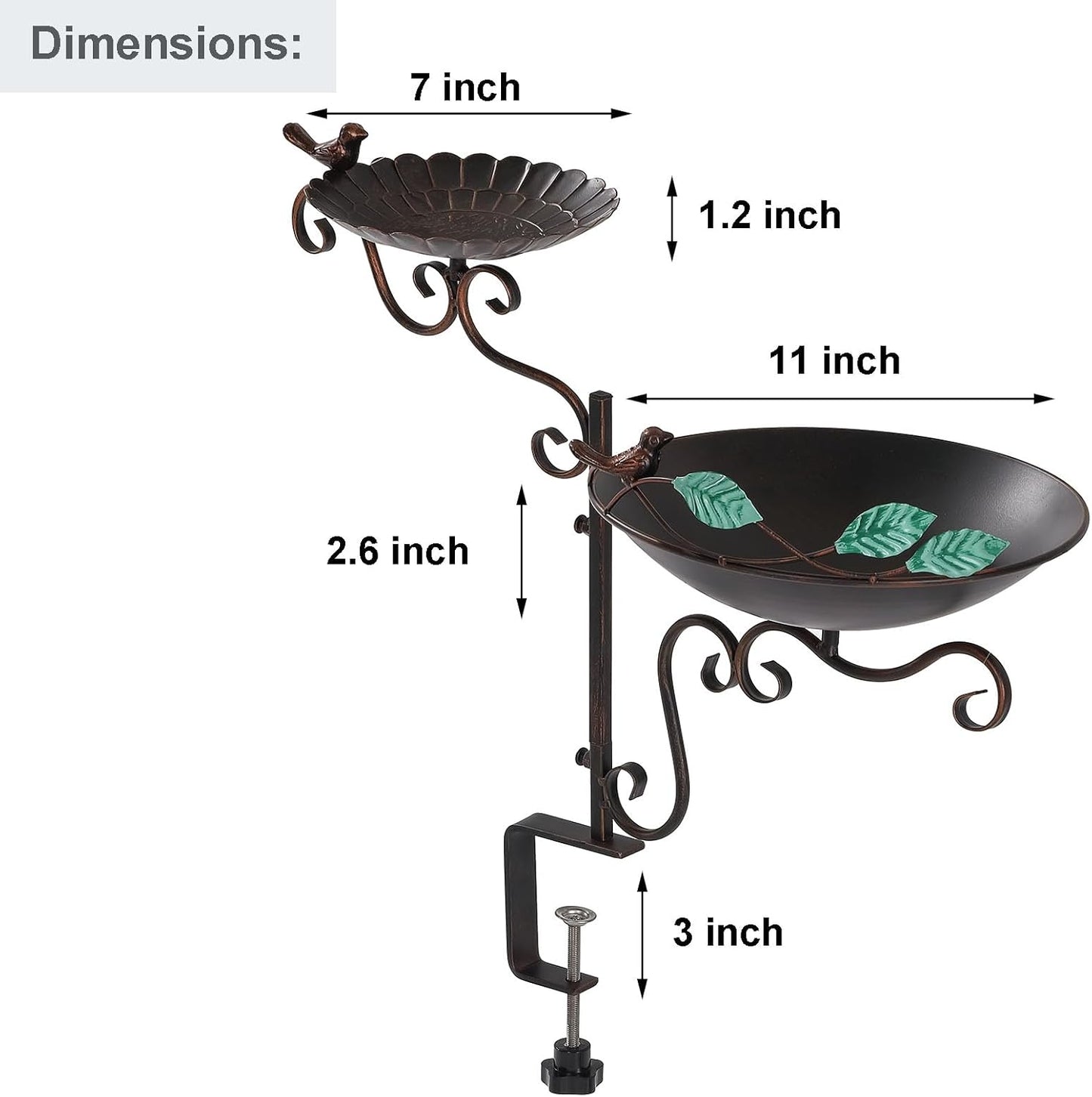 Jemeni Deck Mounted Bird Bath and Feeder Combo, 2 in 1 Bird Feeder with Baths for Outdoor with Clamp Mount Balcony Railing Attracting Birds