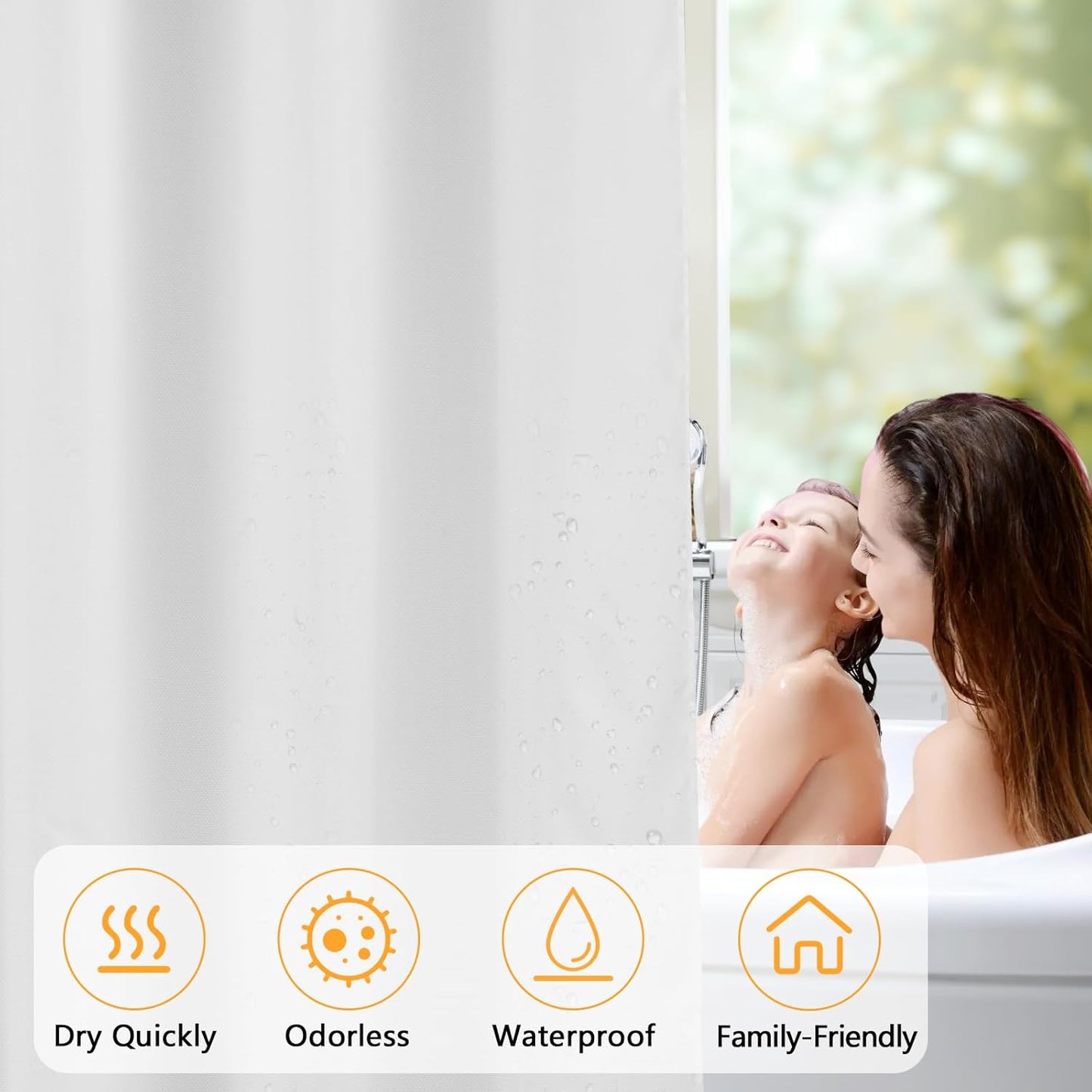 Waterproof Fabric Shower Curtain Liner with 3 Extra-Large Magnets, 72 x 72 inch Washable Cloth Shower Liner Odorless Hotel Quality, Neutral White Lightweight Shower Curtain for Bathroom