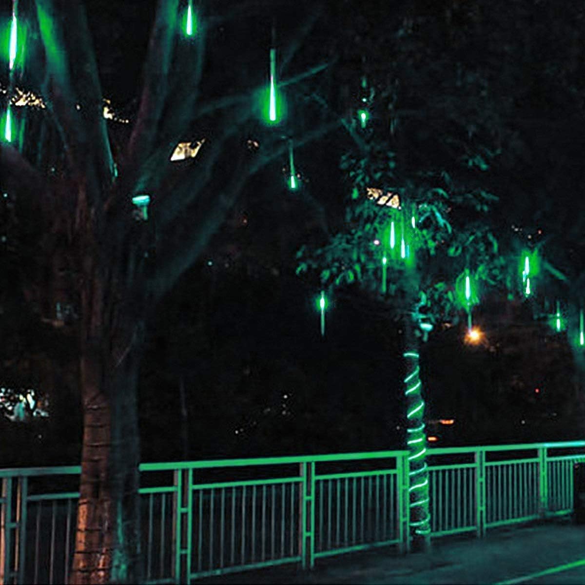 Solar Garden Lights, Waterproof 30cm 10 Tubes 249LEDs Falling Raindrop Meteor Shower - Blue Solar Lights Outdoor Garden for Holiday, Party, Wedding & Christmas Decoration (Green)