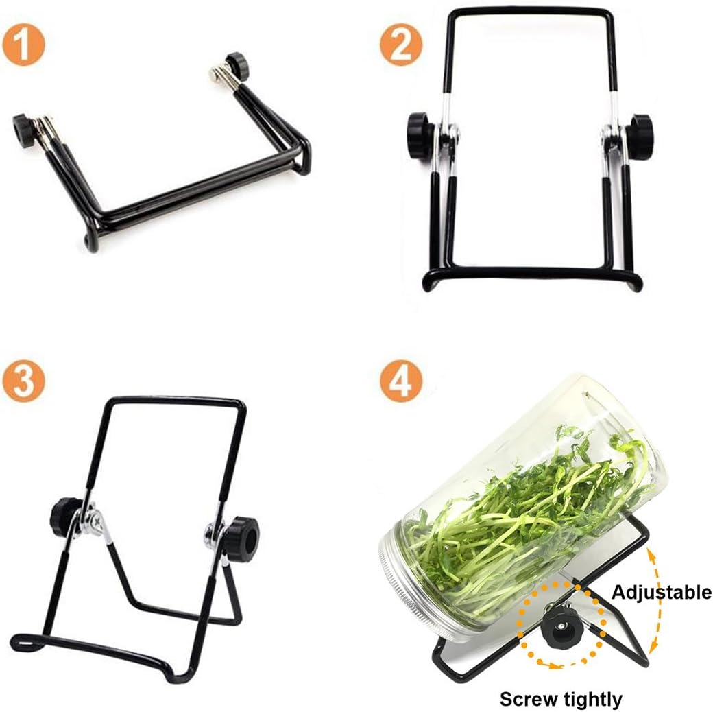 FEESHOW Sprouting Jar Stand, Stainless Steel Sprouting Lid Stands Kit for Mason Jar and Phone iPad Tablet Stand 2 Pack Black One Size