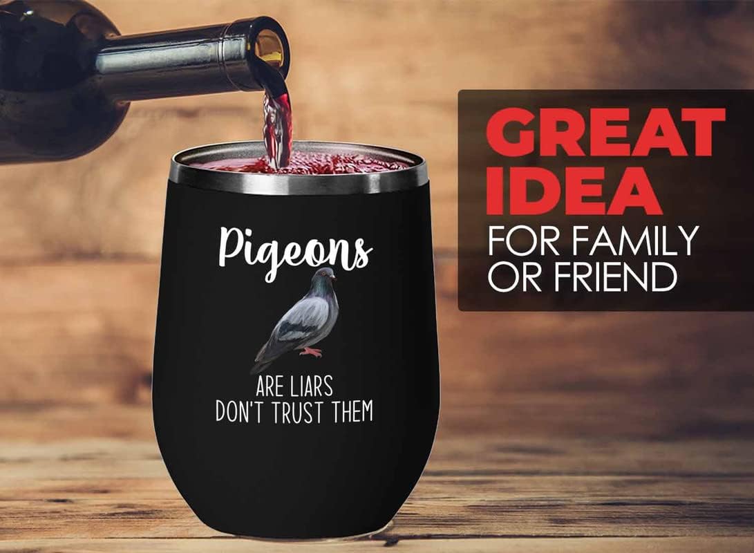 Bird Lover Black Edition Wine Tumbler 12oz - Don't Trust pgeon - Hummingbird Nest Cage Parrot Dad Gardening Outdoor Birdwatcher Feeder