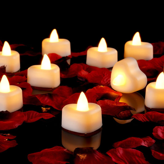 Amagic 1000 Pieces Artificial Rose Petals with 12 Heart LED Tea Lights Candles Kit, Rose Petals and Candles Set for Proposal, Anniversary, Valentine's Day, Special Romantic Night, Wedding Table Decor