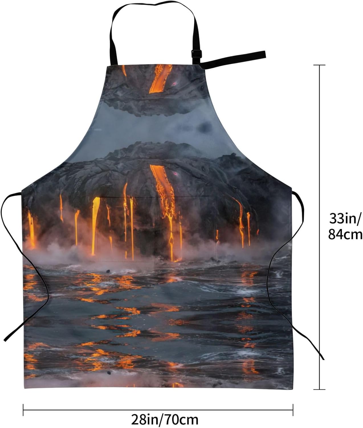 Kilauea Volcano Print 28x33 In Adult Kitchen Apron with Pockets Versatile Chef Smock for Cooking Baking