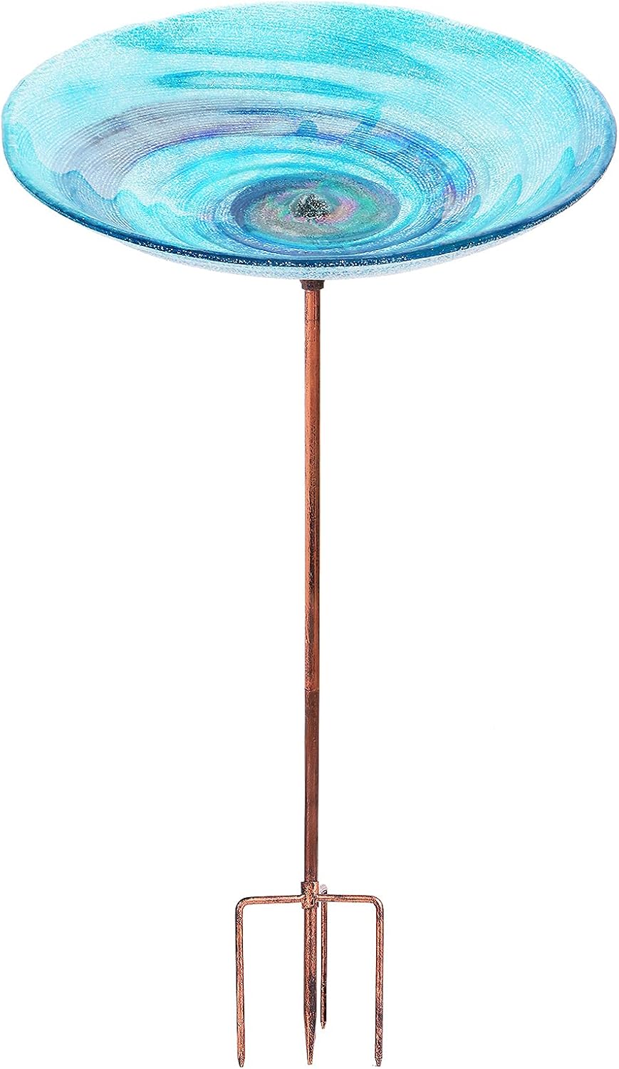 VCUTEKA Outdoor BirdBath Glass Bird Bath Garden Bird Feeder with Metal Stake