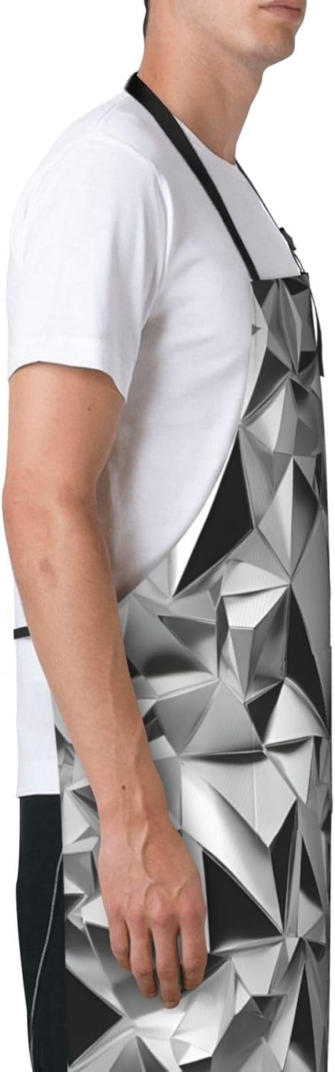 Silver Geometric Figure print Waterproof chef's apron with pocket apron for kitchen cooking baking barbecue and gardening