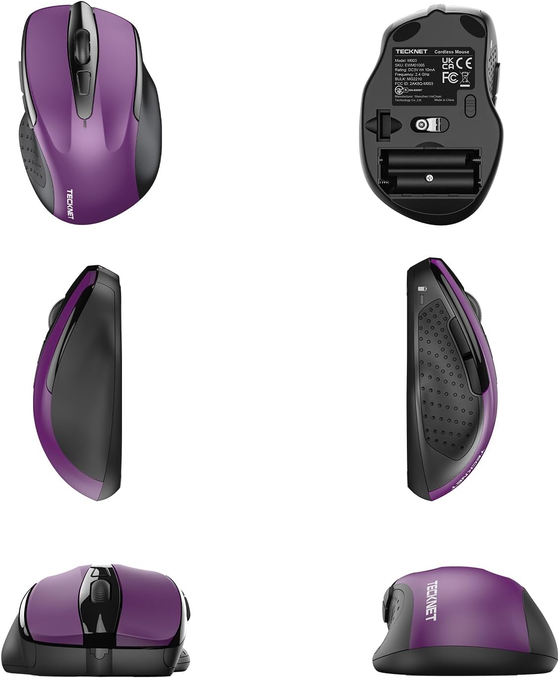 TECKNET Wireless Mouse, 2.4G Ergonomic Optical Mouse, Computer Mouse f