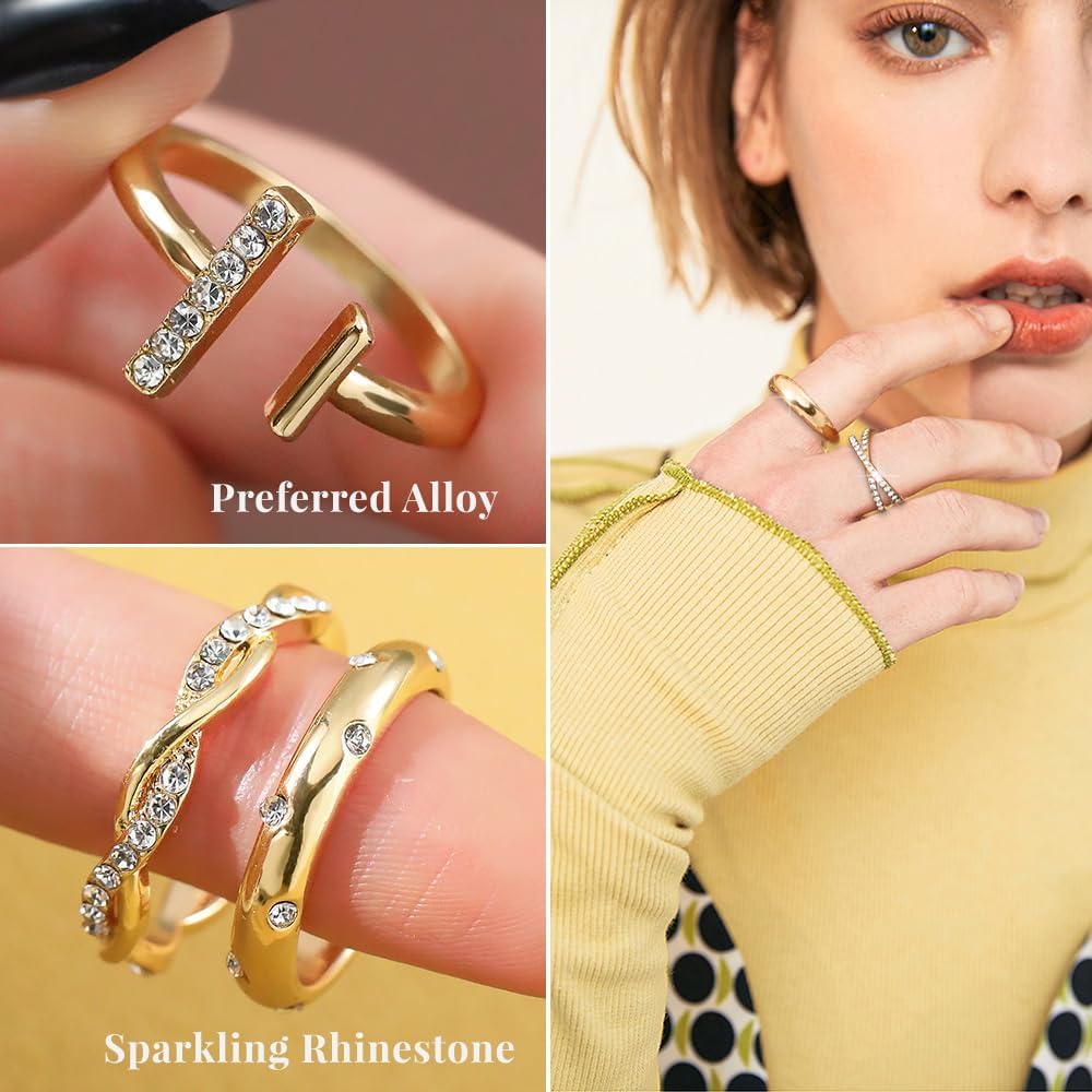 KISS WIFE Golden Silvery Black Kunckle Rings Set for Women, Dainty Sim