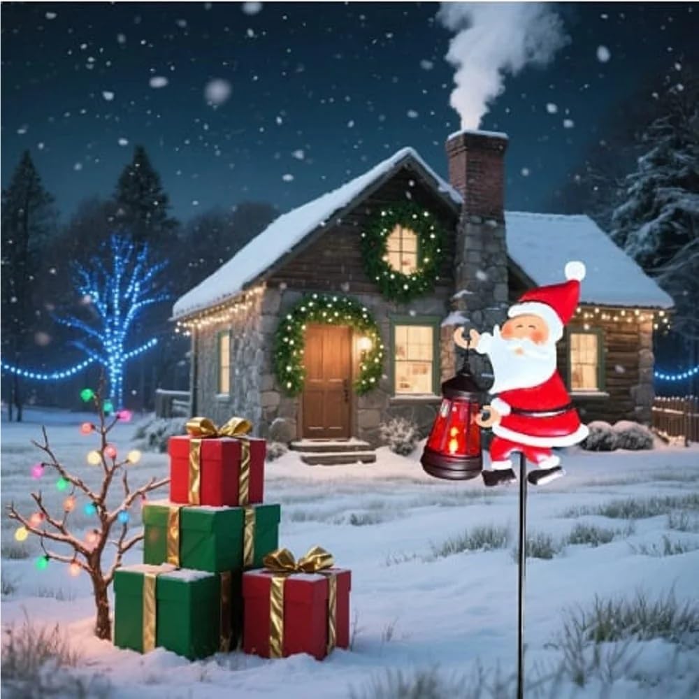 1pcs Solar Santa Claus Kettle Lights Garden Lawn Christmas Lights Kettle Ground Lamp Solar Night Lights Outdoor Decoration(Lanterns Colorful)