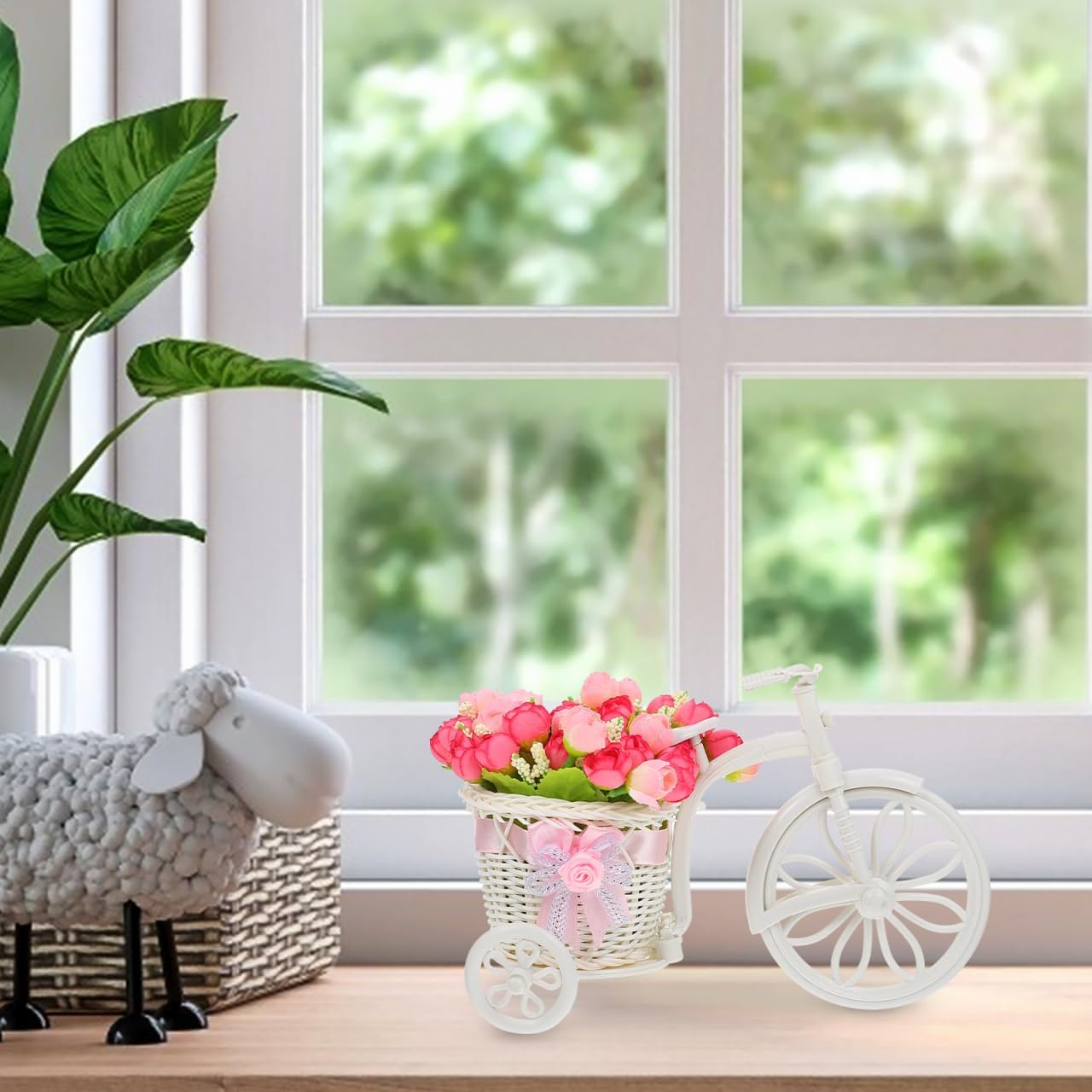 Bicycle Planter Stand 10.2 Inch Outdoor Bike Flower Holder Valentine's Day Flower Stand Decorative Plant Display for Patio Lawn Garden