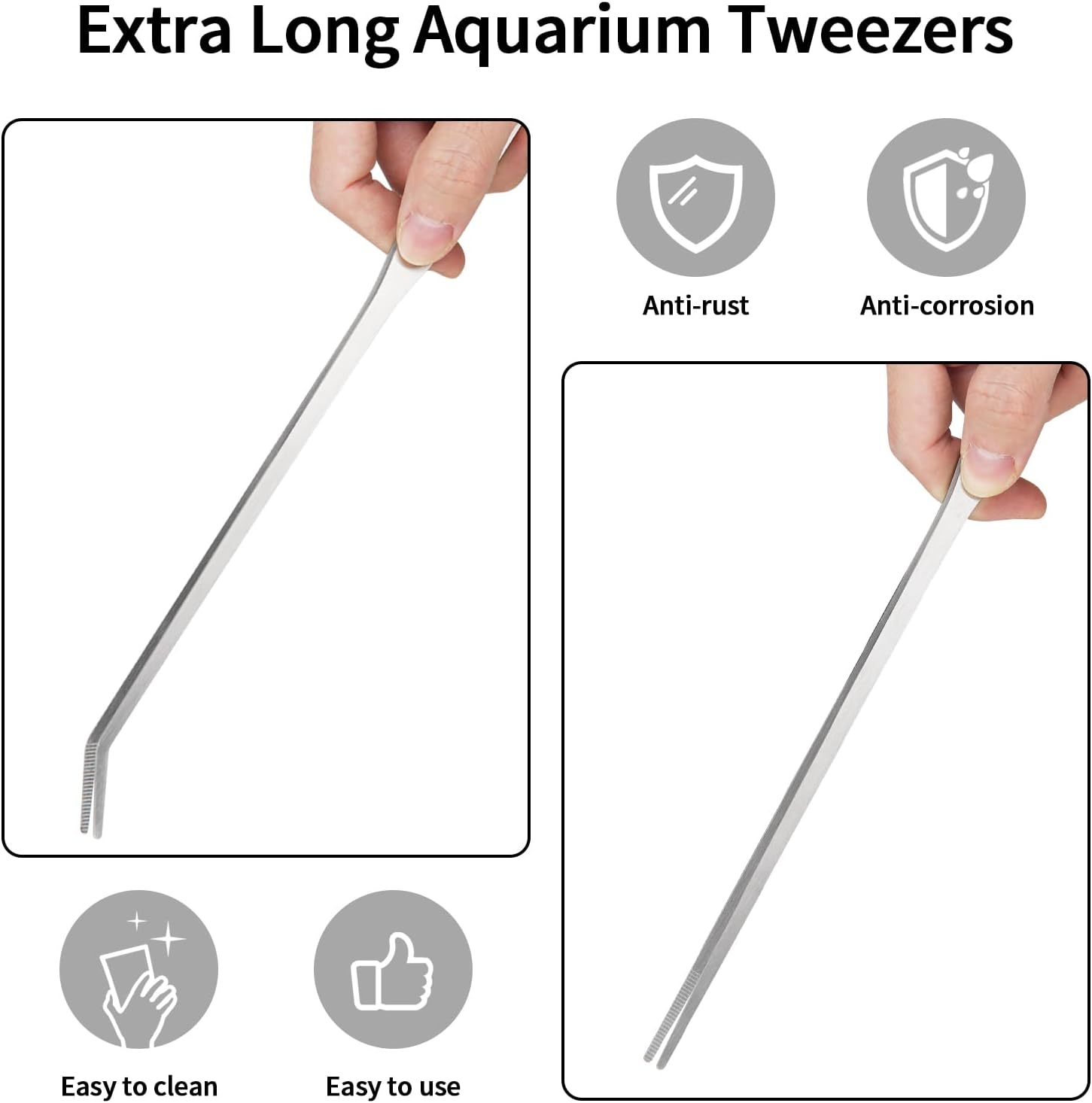 2PCS Long Aquarium Tweezers - 10.6" Straight and Curved Tweezers, Stai