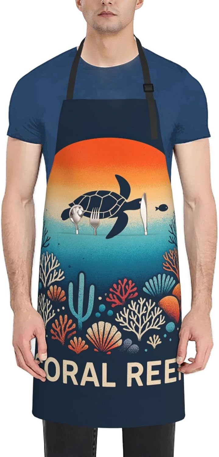 YANYU Coral Reef Print 28x33 In Kitchen Apron Stylish Chef Apron with Pockets for Cooking Baking Painting
