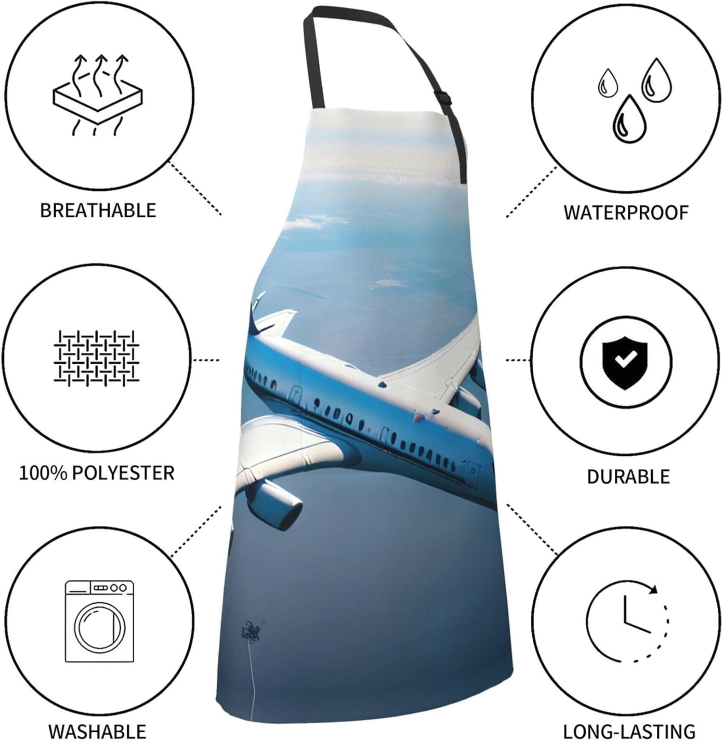 Airplanes Print Laundry apron 28x33 In Waterproof Kitchen Apron with Pockets for Cooking Baking
