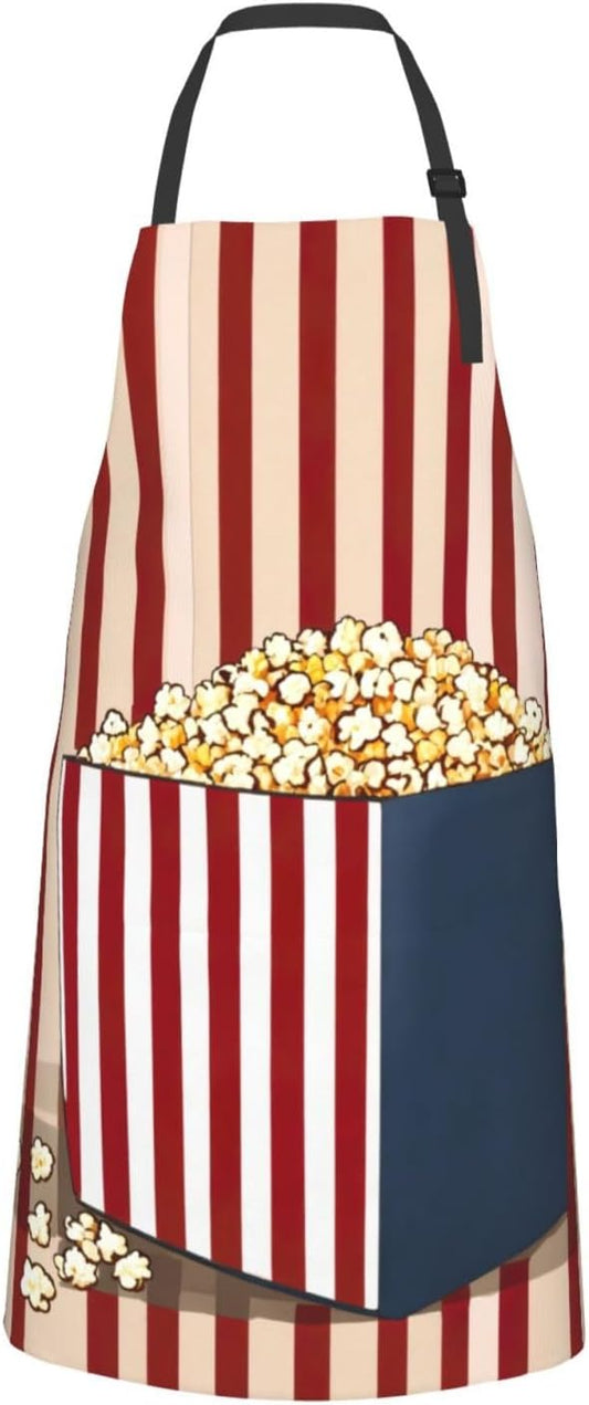 Popcorn Print print Waterproof chef's apron with pocket apron for kitchen cooking baking barbecue and gardening