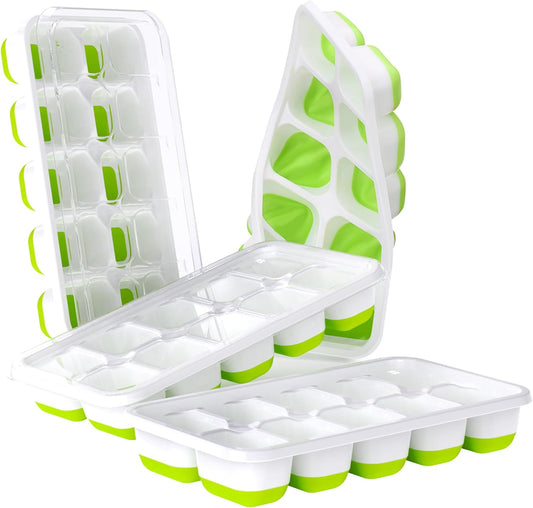DOQAUS Ice Cube Tray with Lids - 4 Pack Stackable Silicone Ice Trays for Freezer, BPA & LFGB Safe, Easy Release for Kitchen, RV, Cocktail, Coffee, Soup & Food
