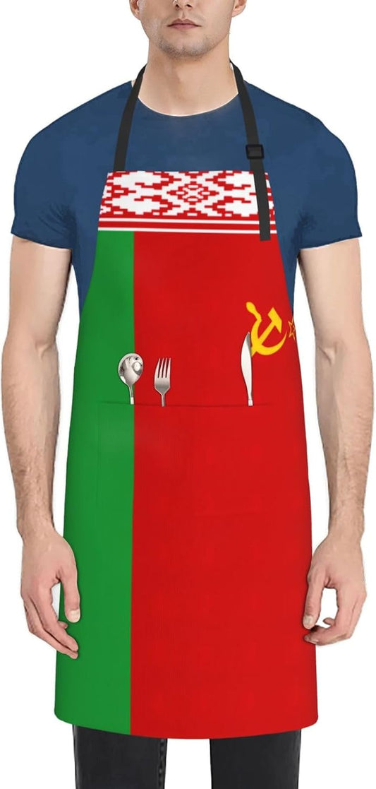 Flag of Belarus print Waterproof chef's apron with pocket apron for kitchen cooking baking barbecue and gardening