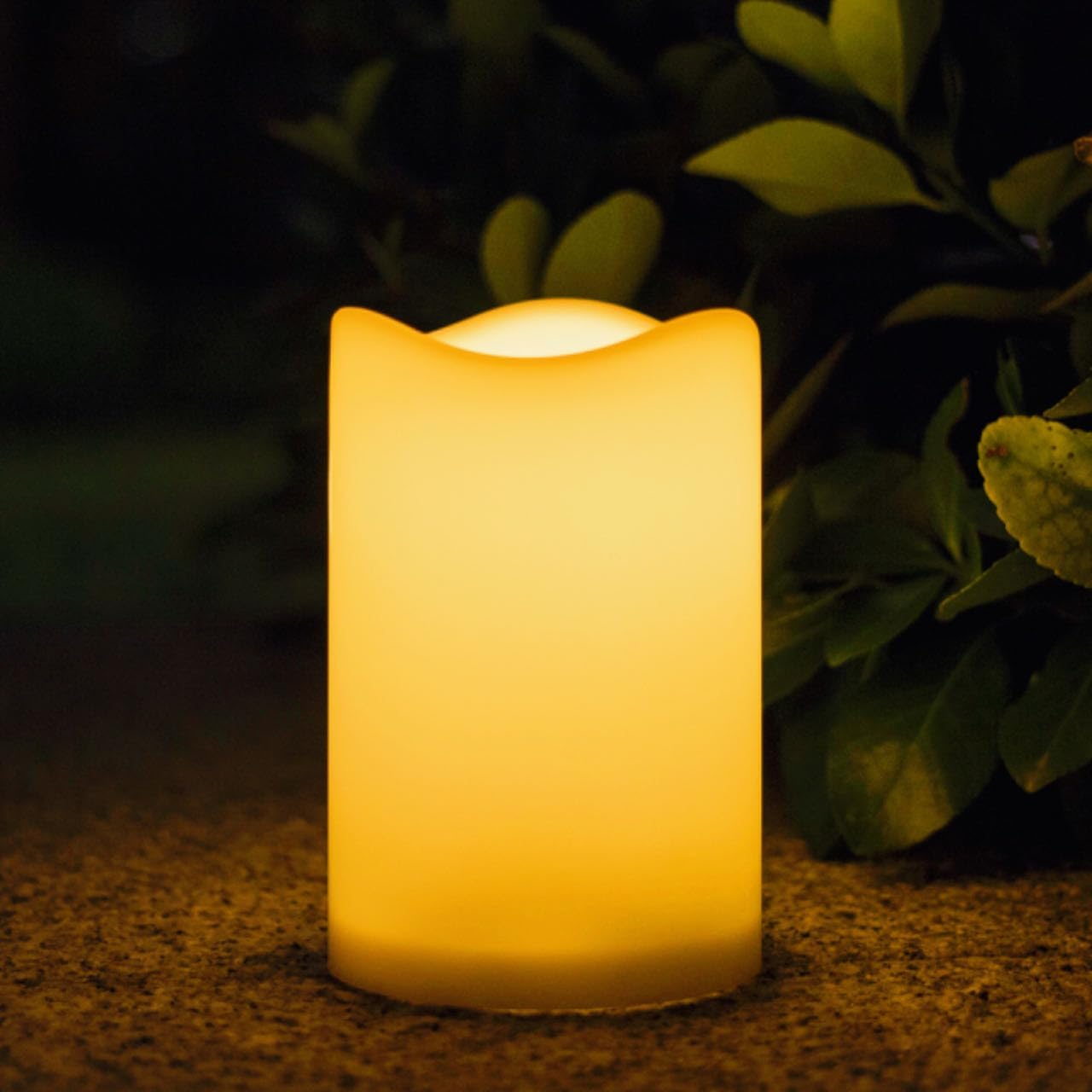 Solar Candles Outdoor Waterproof, 3" x 4.5" Ivory White Flameless Candles, Dusk to Dawn Light Sensor, LED Rechargeable Pillar Solar Candles for Outdoor Lanterns, Patio Decor