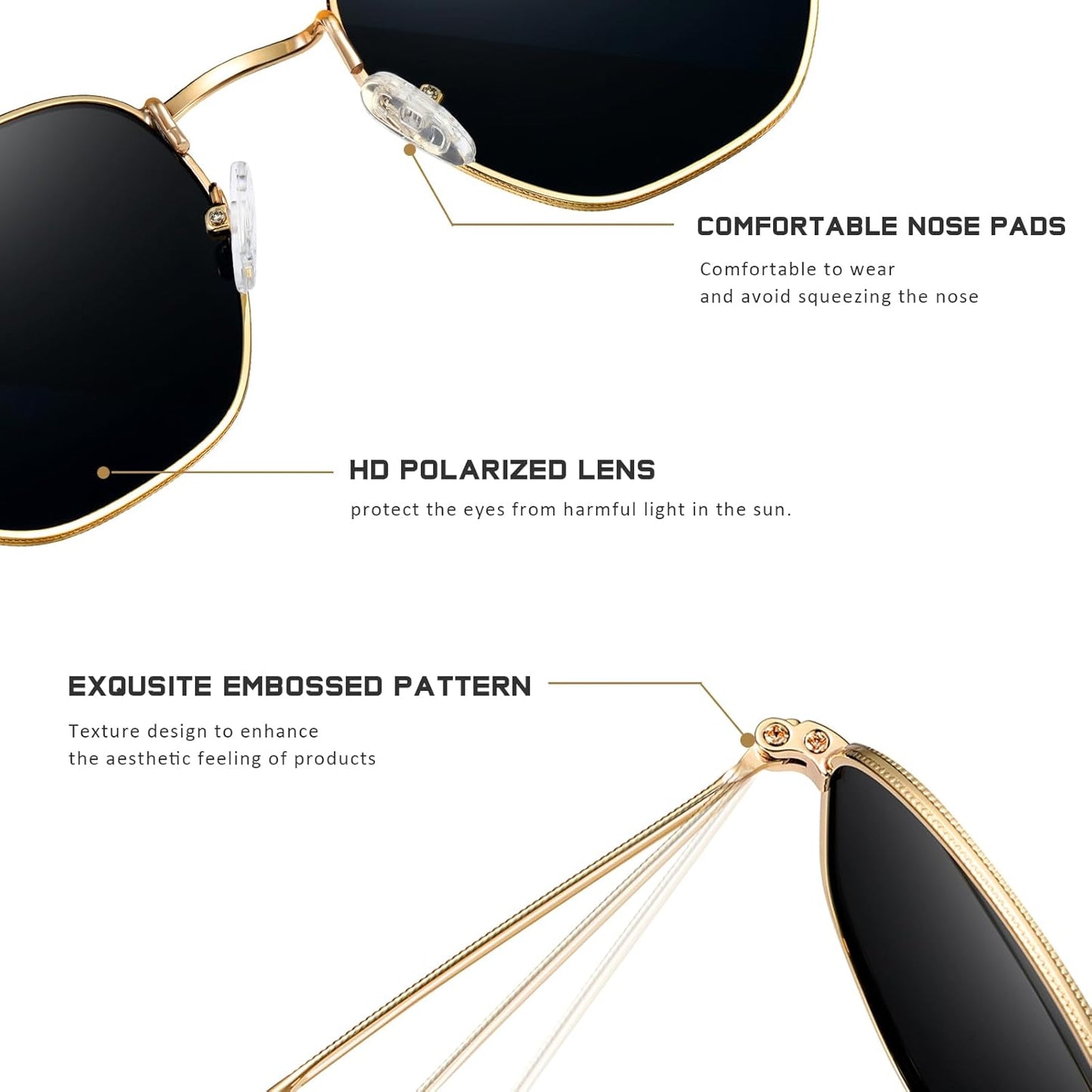 Polarized Sunglasses for Womens Men Trendy Square Hexagonal Flat Mirro