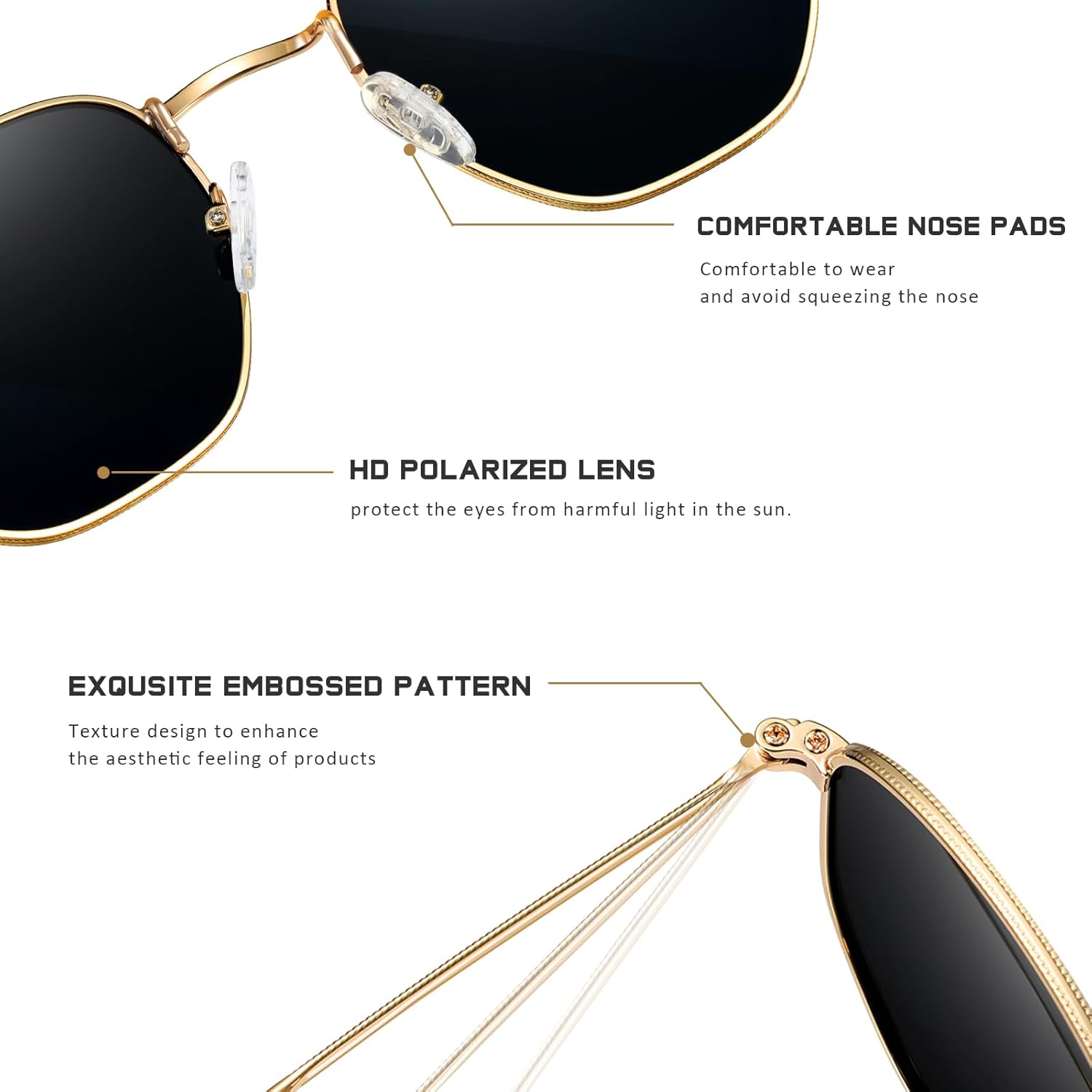 Polarized Sunglasses for Womens Men Trendy Square Hexagonal Flat Mirro