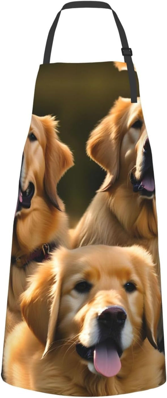 Golden Retrievers print Waterproof apron with pocket adjustable cooking apron for adult kitchen bibs to bake