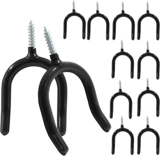 12 Pack Screw in U Hooks, Black U Shaped Shovel Holder Wall Mount, U Hook Screw for Hanging Garage, Garden, Yard Tools