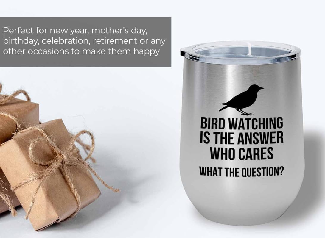 Birding Silver Edition Wine Tumbler 12oz - Bird watching is - Bird Feeder Backyard Birdwatcher Gifts Birding Bird Lover