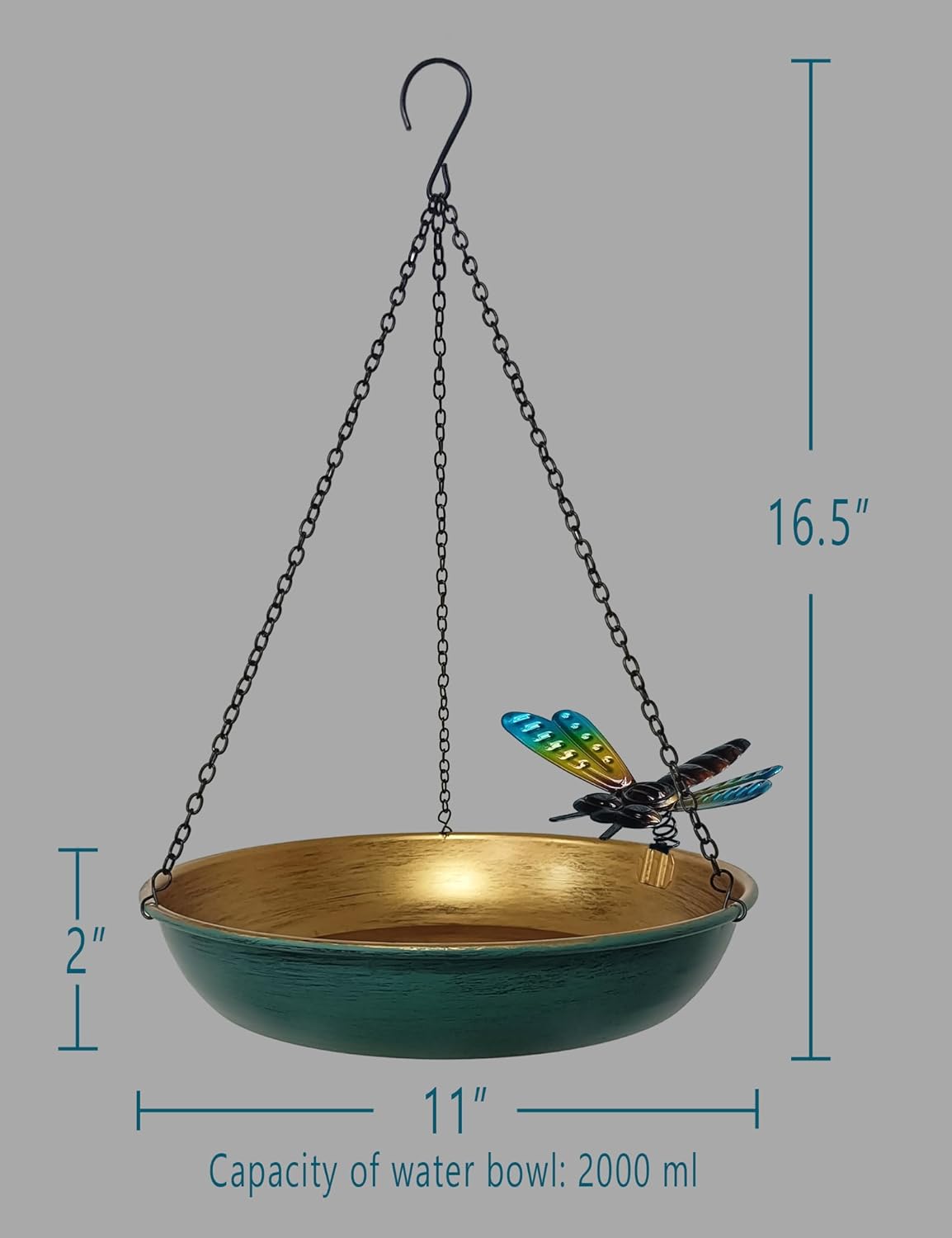 Hanging Birdbath Bird Feeder for Outdoor 11 Inch Green/Bronze Cute Met