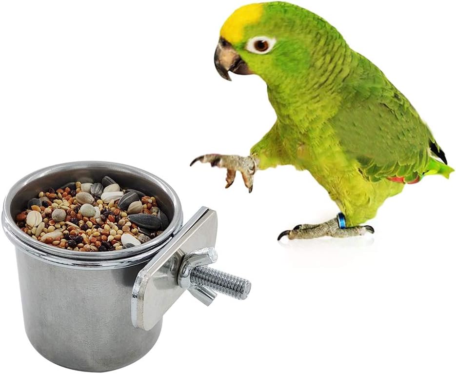 S/for M/L/XL Stainless Steel Pet Parrot Feeding Drinking Cup Water Cage Anti-Turnover Hanging Bowl Cup Birds Foods