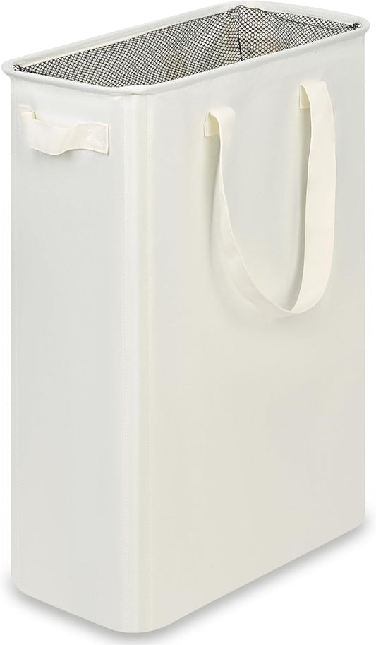 efluky Slim Laundry Basket, Narrow Laundry Hamper with Handles, Collapsible Dirty Clothes Hamper, Tall Laundry Bin for Laundry Room, Dorm and Bedroom, 12.7 Gallons(48L) Beige