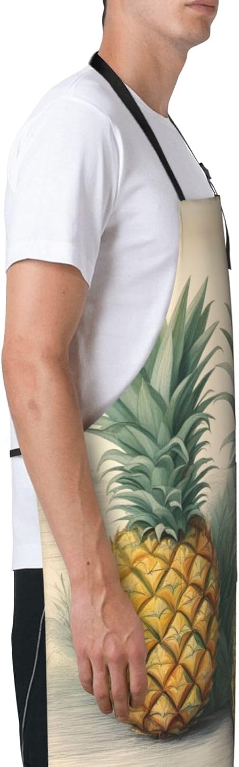 Pineapple print Waterproof chef's apron with pocket apron for kitchen cooking baking barbecue and gardening