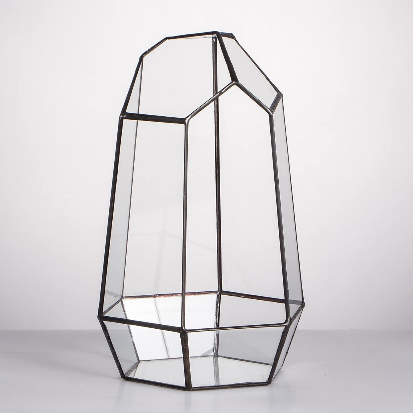 NCYP No Door Geometric Glass Terrarium Planter for Small Succulent, Small Cacti, Black Irregular Opened Terrarium Pot, Indoor Home Garden Office Tabletop Decor, 6.5" x 5.7" x 9.8" (No Plants)