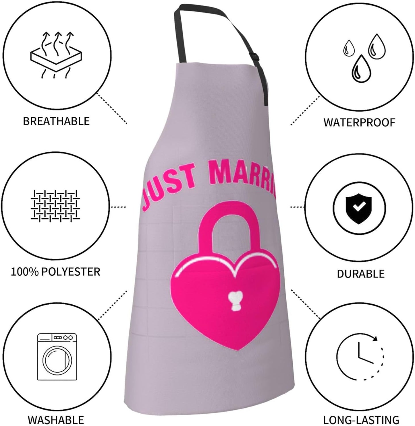 just married Print 28x33 In Adult Kitchen Apron with Pockets Versatile Chef Smock for Cooking Baking